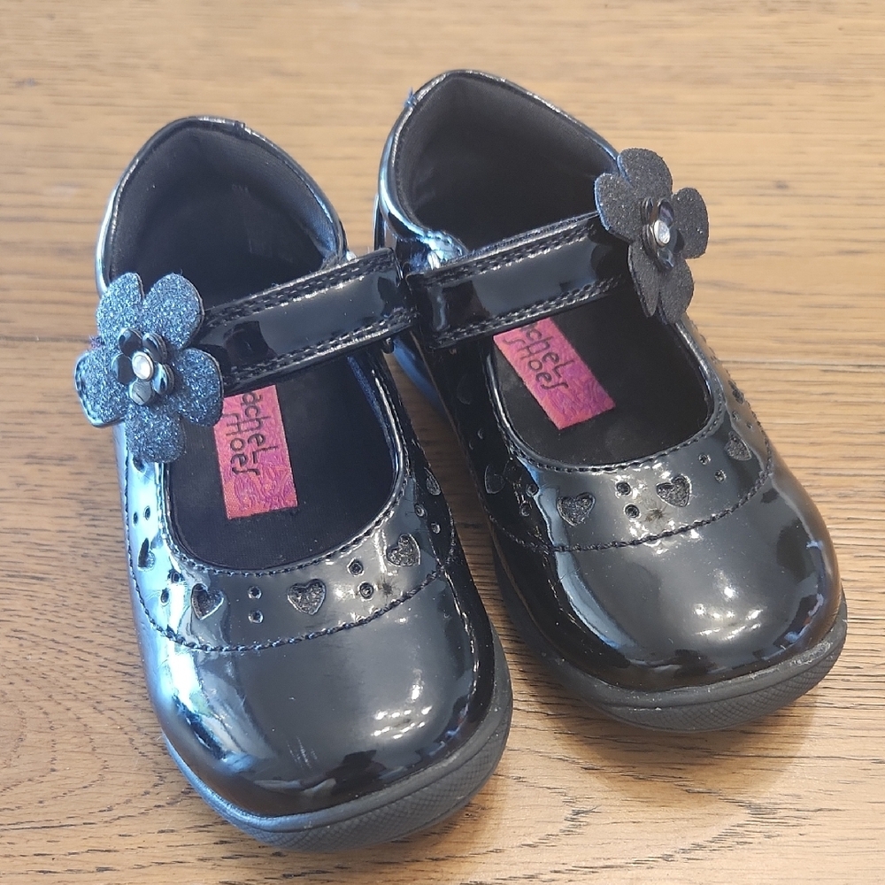 Rachel Shoes Black Dress Mary Jane Shoes with Floral Accent